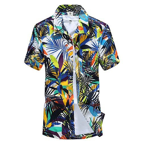 

Men's Shirt Plants Plus Size Short Sleeve Holiday Tops Boho Blue Green