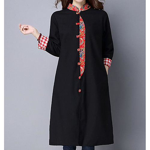 

Women's Trench Coat Solid Colored Print Basic Spring Trench Coat Long Daily Long Sleeve Polyester Coat Tops Black
