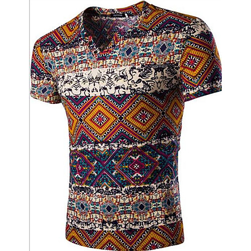 

Men's T shirt Floral Basic Short Sleeve Daily Tops Streetwear Orange