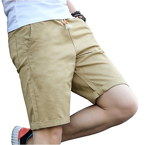 

Men's Basic Plus Size Cotton Slim Sports Holiday Chinos Shorts Pants Solid Colored Knee Length Pleated Black Khaki Navy Blue / Spring / Summer