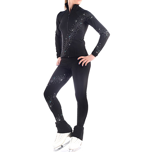 

Figure Skating Jacket with Pants Women's Ice Skating Jacket Pants / Trousers Black Spandex Stretchy Training Professional Competition Skating Wear Solid Colored Sequin Long Sleeve Long Pant Figure