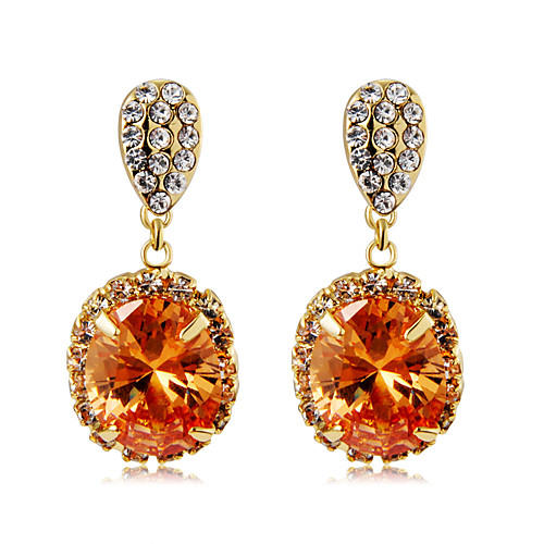 

Women's Orange Crystal Drop Earrings Classic Stylish Romantic Elegant Gold Plated Imitation Diamond Earrings Jewelry Orange For Daily Formal 2pcs