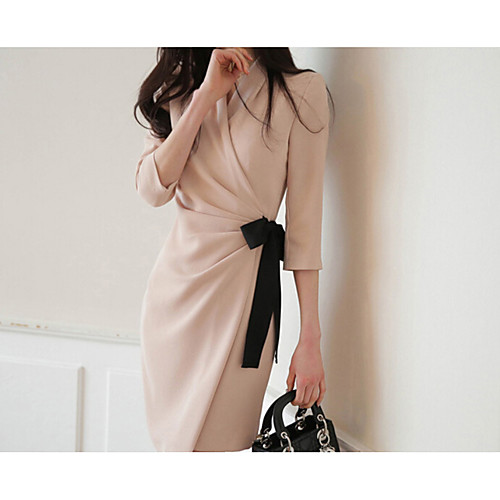 

Women's Bodycon Knee Length Dress Wine Beige 3/4 Length Sleeve Solid Colored Split Spring Deep V Cotton S M L XL