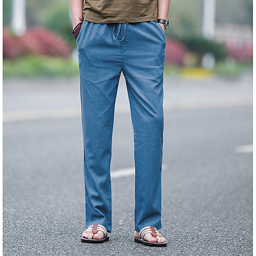 

Men's Linen Daily Straight Sweatpants Pants Solid Colored Full Length White Black Blue / Summer