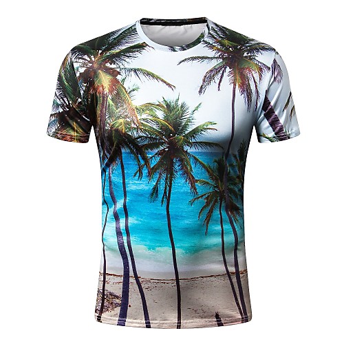 

Men's T shirt Graphic Scenery Print Short Sleeve Daily Tops Basic Rainbow