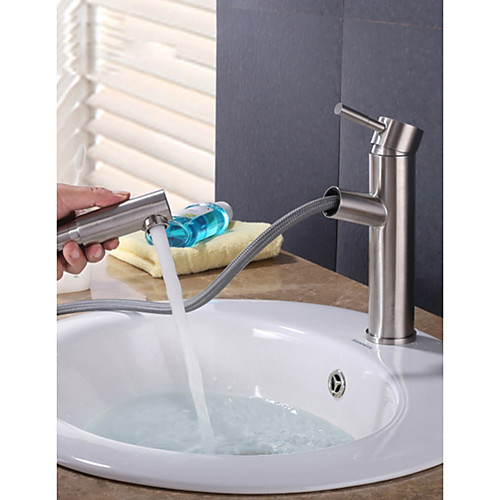 

Single Handle Pull-Down Bathroom Sink Faucet Stainless Steel Mixer Tap Brushed Nickel Basin Faucet T25 Bath Taps