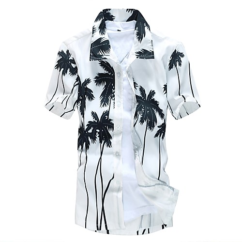 

Men's Shirt Trees / Leaves Plus Size Print Short Sleeve Beach Tops White Yellow