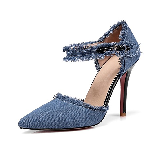 

Women's Heels Plus Size Stiletto Heel Pointed Toe Novelty D'Orsay & Two-Piece Office & Career Denim Buckle Tassel Solid Colored Summer Black Dark Blue Light Blue / 3-4