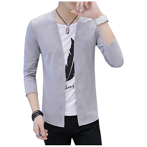 

Men's Solid Colored Cardigan 3/4 Length Sleeve Slim Regular Sweater Cardigans Halter Neck Spring Summer White Black Gray