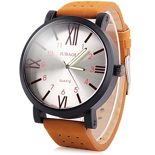 

JUBAOLI Men's Casual Watch Quartz Oversized Leather Brown Cool Large Dial Analog Orange Blue