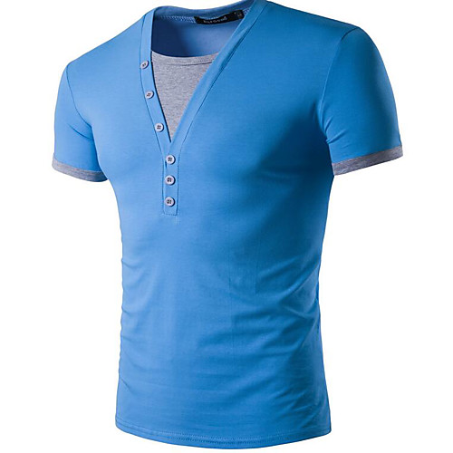 

Men's T shirt Color Block Short Sleeve Daily Tops Cotton White Blue Light gray