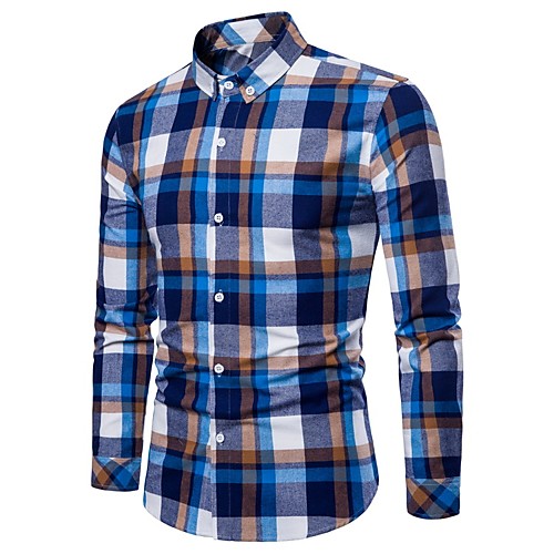 

Men's Shirt Plaid Plus Size Long Sleeve Daily Tops Basic Blue