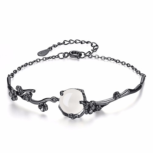 

Women's Jade Moonstone Chain Bracelet Flower Ladies Fashion Alloy Bracelet Jewelry Black For Daily Formal