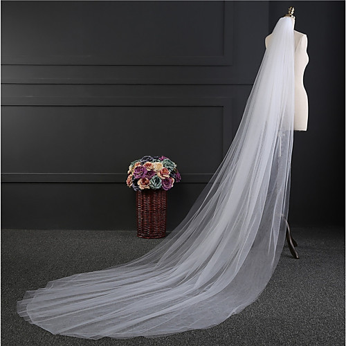 

Two-tier Simple Style Wedding Veil Chapel Veils with Fringe Tulle / Straight Cut