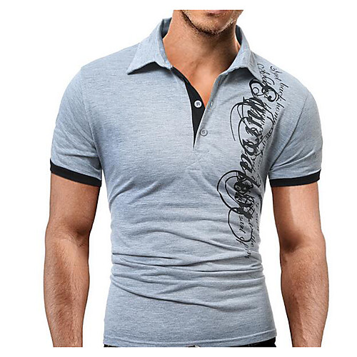 

Men's Polo Letter Print Short Sleeve Daily Tops Active White Black Gray