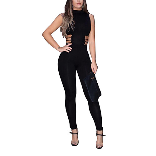 

Women's Streetwear Going out Club Black Slim Jumpsuit Solid Color Cut Out High Waist / Sexy