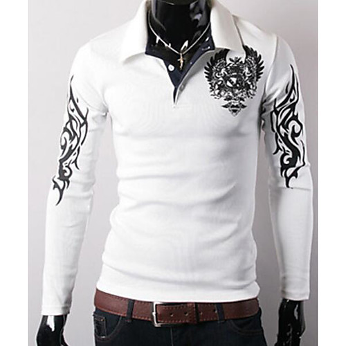 

Men's Polo Graphic Print Long Sleeve Daily Tops Streetwear White Black Gray