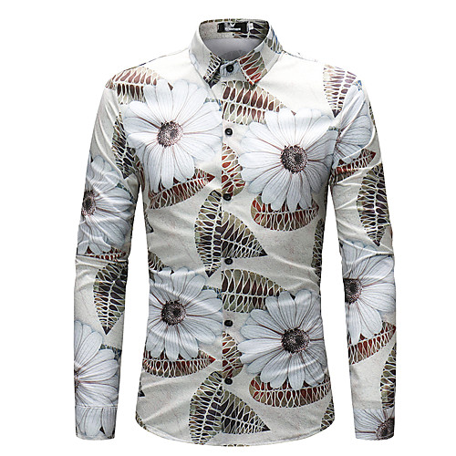 

Men's Shirt Floral Long Sleeve Going out Tops Boho Khaki