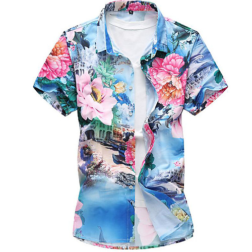 

Men's Shirt Geometric Short Sleeve Daily Tops Simple Blue Green