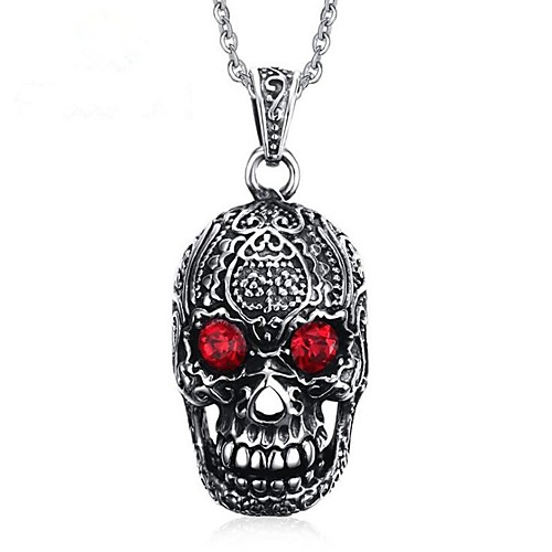 

Men's Pendant Necklace Statement Necklace Engraved Mexican Sugar Skull Vintage Punk Skeleton Titanium Steel Silver Necklace Jewelry One-piece Suit For Party / Evening Daily Carnival