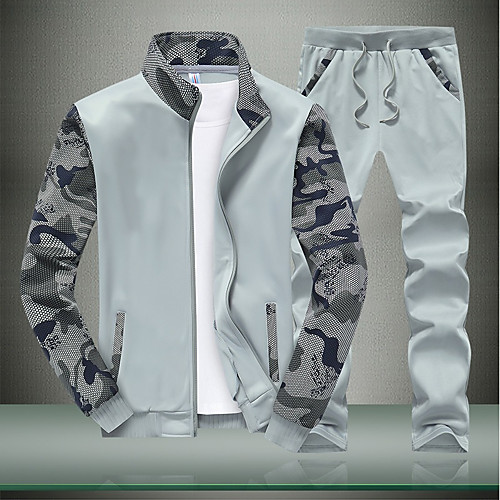 

Men's Sweatshirt Geometric Stand Collar Daily Hoodies Sweatshirts Long Sleeve Light gray Dark Gray Navy Blue / Spring