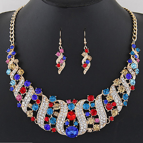 

Women's Drop Earrings Statement Necklace Bridal Jewelry Sets Geometrical Rainbow Wave Ladies Fashion Elegant Crystal Earrings Jewelry Black / White / Champagne For Wedding Evening Party