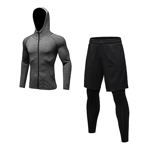 

Men's 2 Piece Full Zip Activewear Set Workout Outfits Compression Suit Athletic Long Sleeve Breathability Quick Dry Fitness Gym Workout Basketball Running Walking Sportswear Solid Colored Black Grey