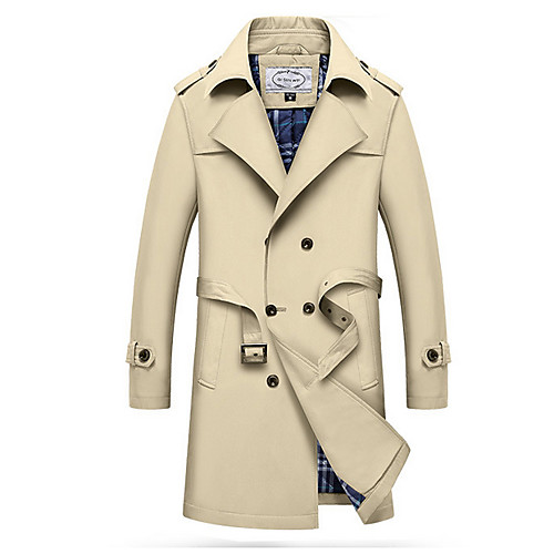 

Men's Trench Coat Solid Colored Oversized Spring Trench Coat Regular Daily Long Sleeve Polyester Coat Tops Black