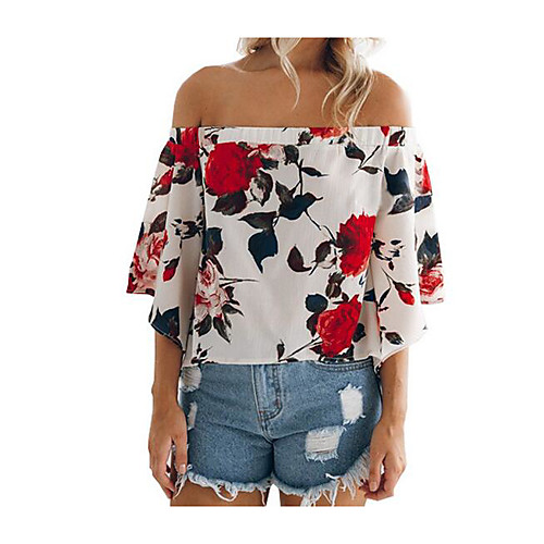 

Women's T shirt Floral Short Sleeve Daily Tops White Navy Blue