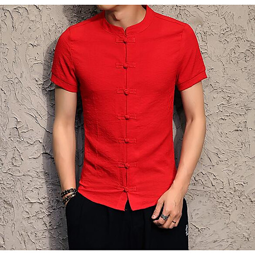 

Men's Shirt Solid Colored Basic Short Sleeve Daily Tops Chinoiserie White Black Red