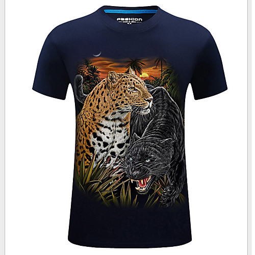 

Men's Plus Size Leopard Graphic Print T-shirt - Cotton Basic Street chic Daily Sports Round Neck Black / Blue / Summer / Short Sleeve / Animal