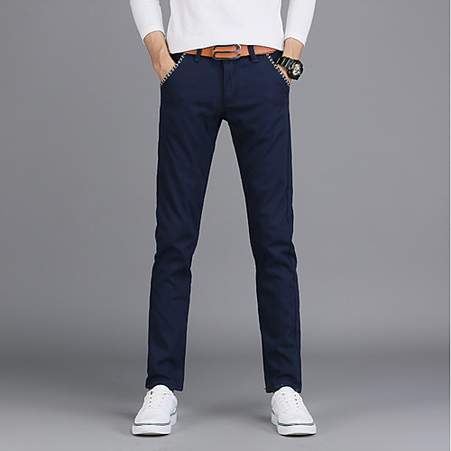 

Men's Cotton Daily Chinos Pants Solid Colored Full Length Black Wine Khaki