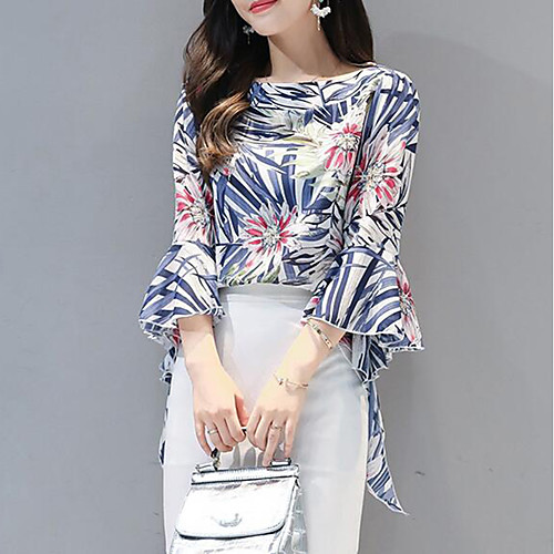 

Women's Blouse Plaid 3/4 Length Sleeve Daily Tops Streetwear Blue