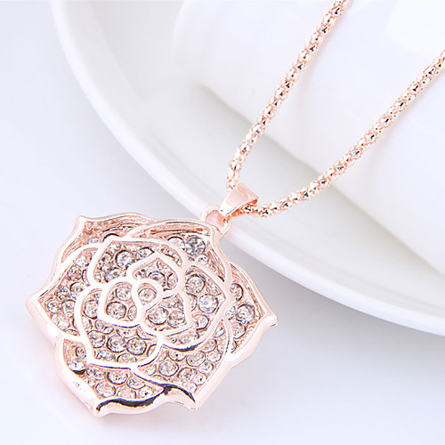 

Women's Pendant Necklace Long Necklace Long Pave Rosary Chain Floral / Botanicals Flower Ladies Sweet Fashion Alloy Gold Necklace Jewelry For Causal