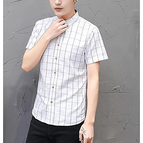 

Men's Shirt Check Short Sleeve Daily Tops Basic White Wine Army Green