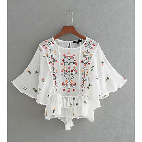 

Women's Blouse Floral Embroidered Half Sleeve Daily Tops Basic Streetwear White