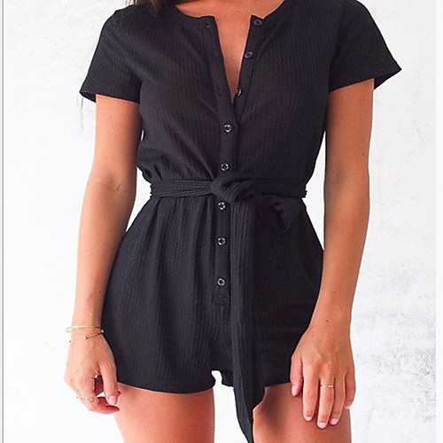 

Women's Boho Party Daily Club V Neck Black Wine Beige Romper Color Block Solid Colored Split / Wide Leg