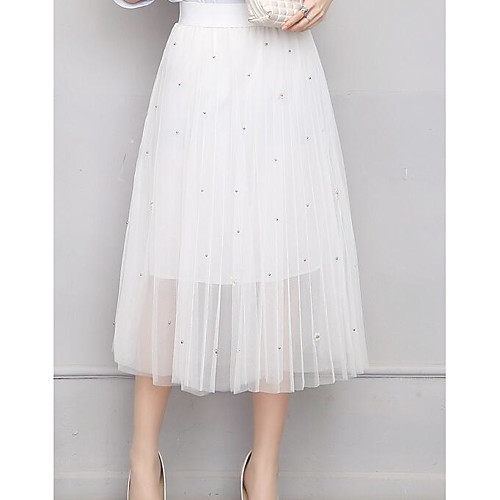 

Women's Holiday Going out Basic Plus Size Swing Skirts Solid Colored Ruched Tulle High Waist White Black Green