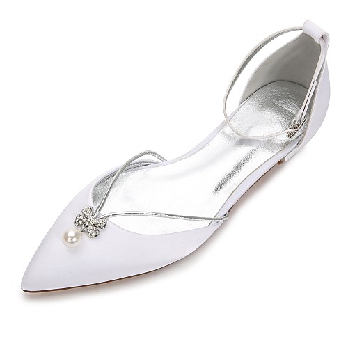 

Women's Wedding Shoes Plus Size Flat Heel Comfort D'Orsay & Two-Piece Wedding Party & Evening Satin Rhinestone Crystal Bowknot Solid Colored Summer White Ivory / Buckle / EU40