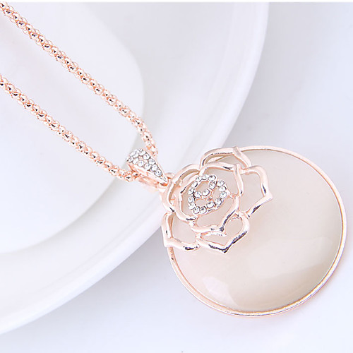 

Women's Cat's Eye Pendant Necklace Long Necklace Long Floral / Botanicals Flower Ladies European Fashion Opal Alloy Gold Necklace Jewelry For Daily
