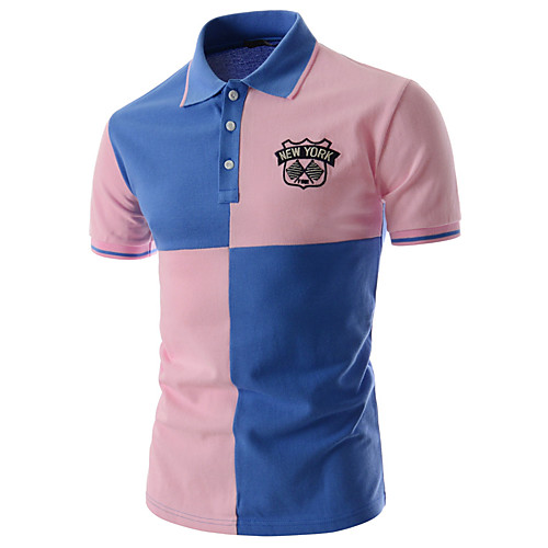 

Men's Polo Color Block Patchwork Short Sleeve Daily Tops Cotton Streetwear White Blue Gray