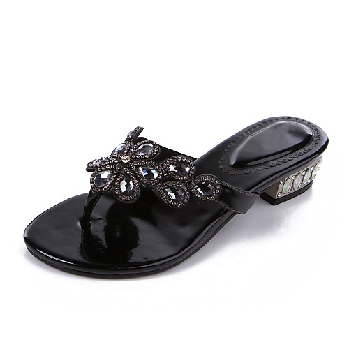 

Women's Sandals Plus Size Flat Heel Open Toe Fashion Boots Party & Evening Polyurethane Rhinestone Crystal Sparkling Glitter Floral Geometric Summer Black Purple Navy Blue / Buckle
