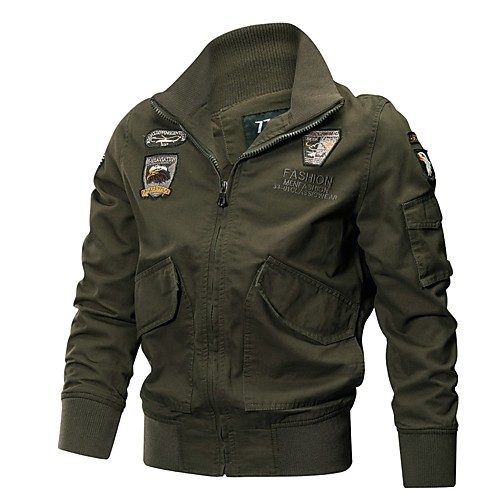 

Men's Basic Jackets Solid Colored Embroidered Military Fall Jacket Regular Daily Long Sleeve Cotton Coat Tops Black