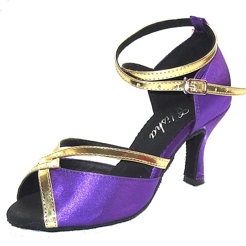 

Women's Dance Shoes Satin Latin Shoes Sandal Customized Heel Customizable Black / Purple / Navy / Indoor