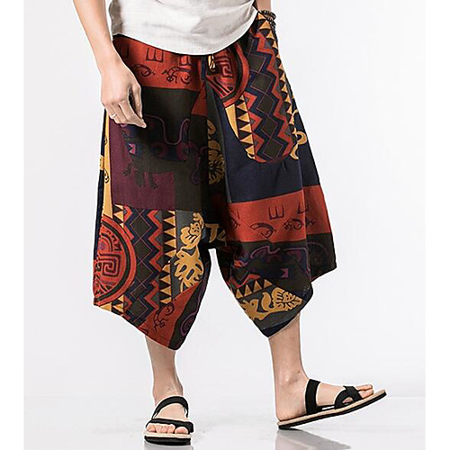

Men's Chinoiserie Boho Daily Wide Leg Pants Color Block Full Length Rainbow / Summer