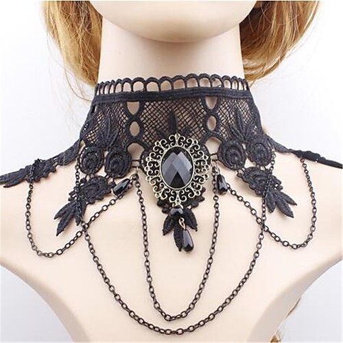 

Choker Necklace Tattoo Choker Necklace Lolita Accessories Punk Fashion Solid Color Vintage Gothic Lace Artificial Gemstones For Black Swan Black Cosplay Women's Girls' Costume Jewelry Fashion Jewelry