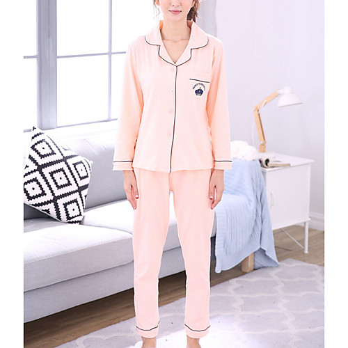 

Women's Shirt Collar Suits Pajamas Color Block