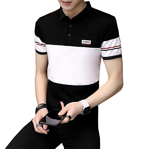 

Men's Polo Color Block Print Short Sleeve Daily Tops Cotton Basic Streetwear White Black Gray