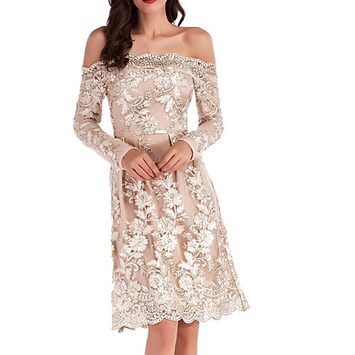 

Women's Sheath Dress Short Mini Dress Beige Long Sleeve Solid Colored Lace Summer Off Shoulder Cotton Off Shoulder S M L XL