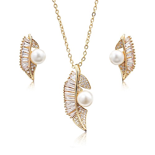

Women's Cubic Zirconia Pearl Jewelry Set Stud Earrings Drop Earrings Leaf Ladies Fashion Elegant Pearl Zircon Silver Plated Earrings Jewelry Gold / Silver For Wedding Party / Pendant Necklace